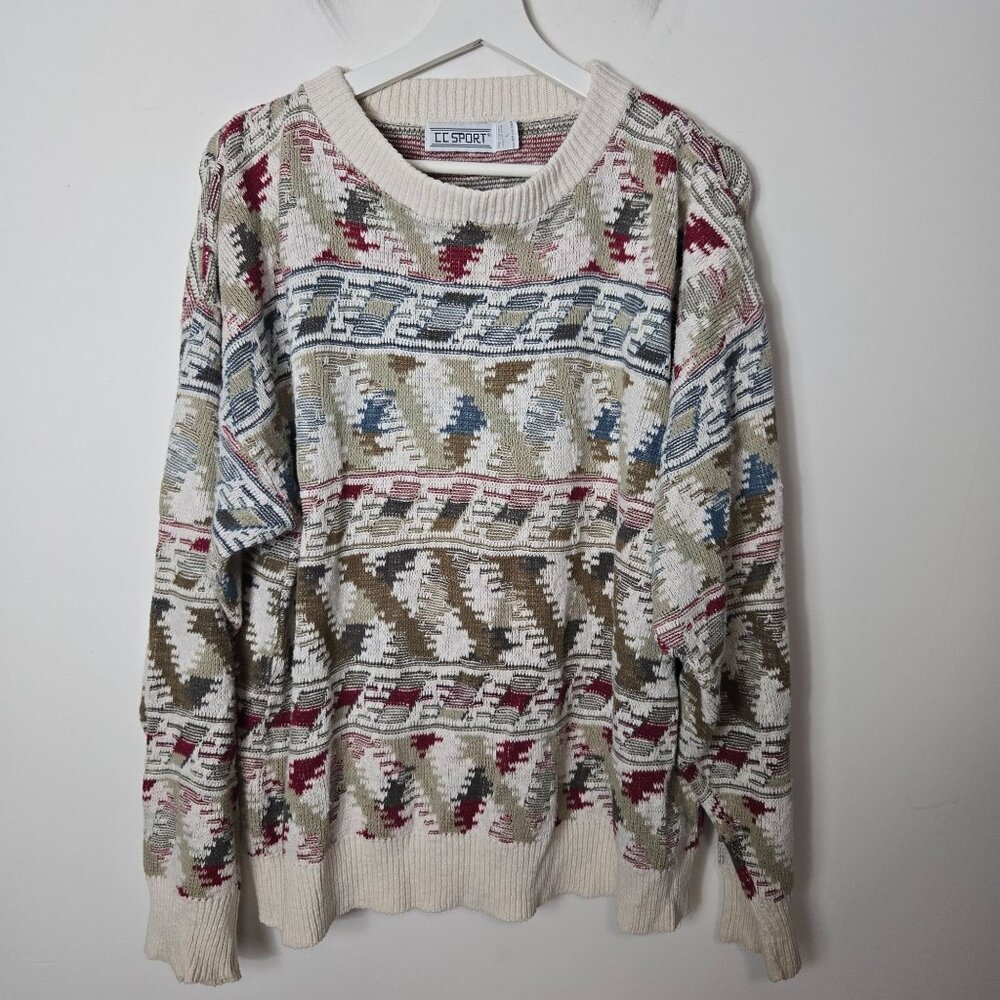 VTG CC Sport 3D Knit Women's Size L Drop Sleeve Sweater Multicolored Grandpacore